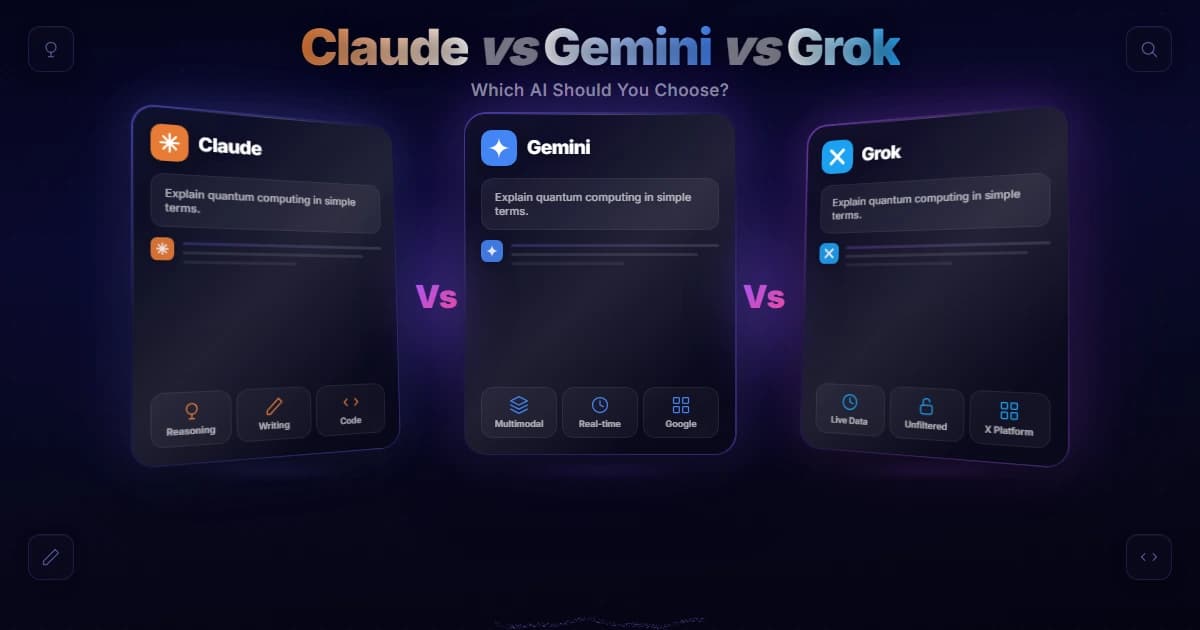 Claude vs Gemini vs Grok AI assistants compared side by side
