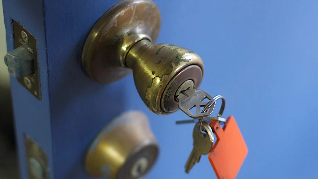 Door knob with keys hanging from the lock